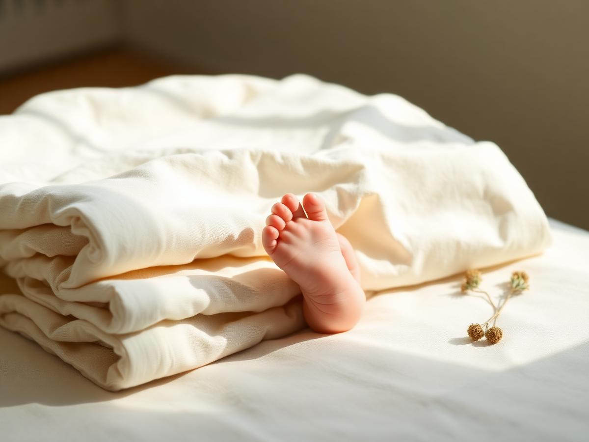 Pés descansando sobre tecidos cremes
